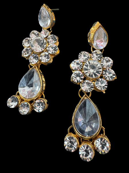 GOLD AND DIAMANTÉ LARGE WATERFALL EARRINGS FOR PIERCED EARS