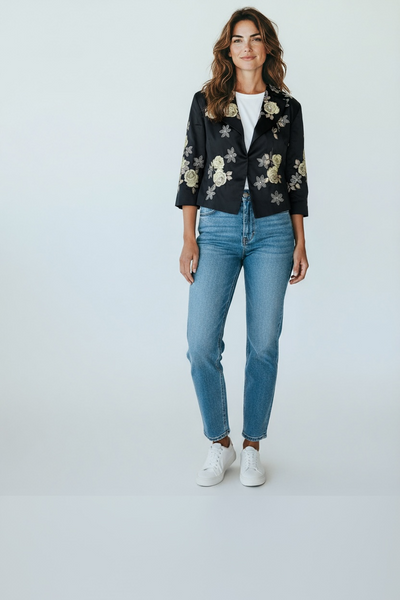 AUTOGRAPH M&S BLACK JACKET WITH YELLOW ROSES