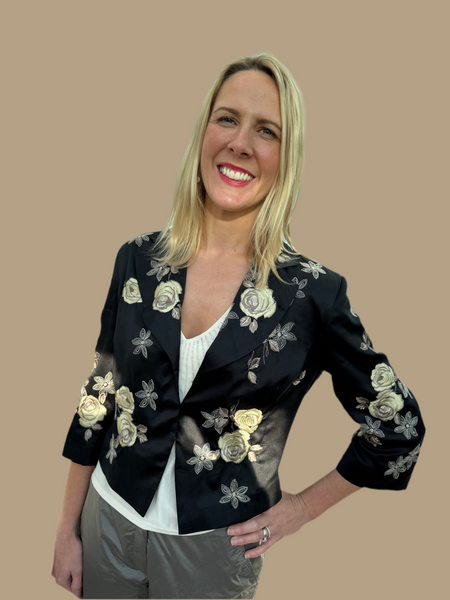AUTOGRAPH M&S BLACK JACKET WITH YELLOW ROSES