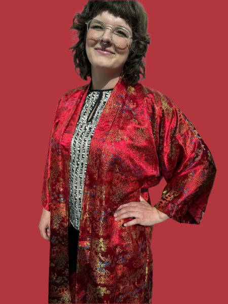 ANTIQUE RED KIMONO LONG ROBE