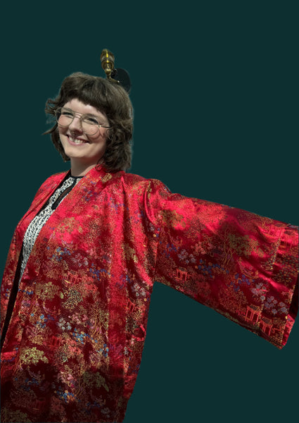 ANTIQUE RED KIMONO LONG ROBE