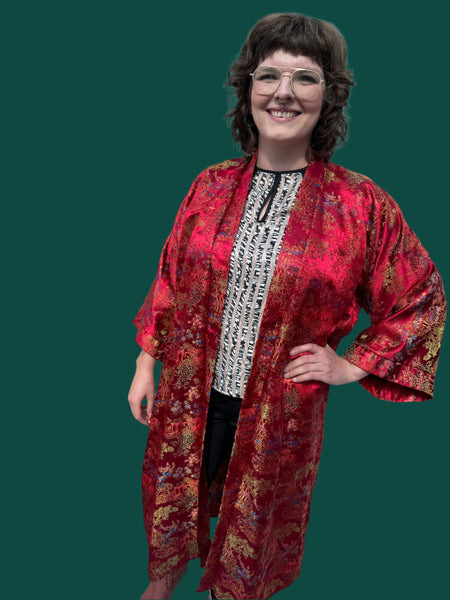 ANTIQUE RED KIMONO LONG ROBE