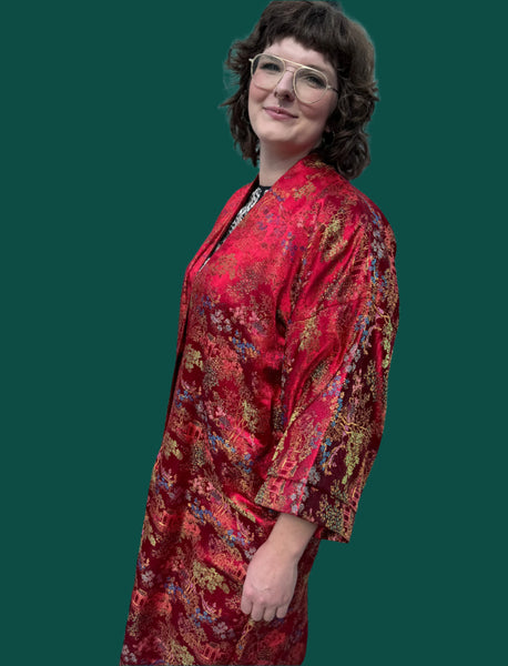 ANTIQUE RED KIMONO LONG ROBE