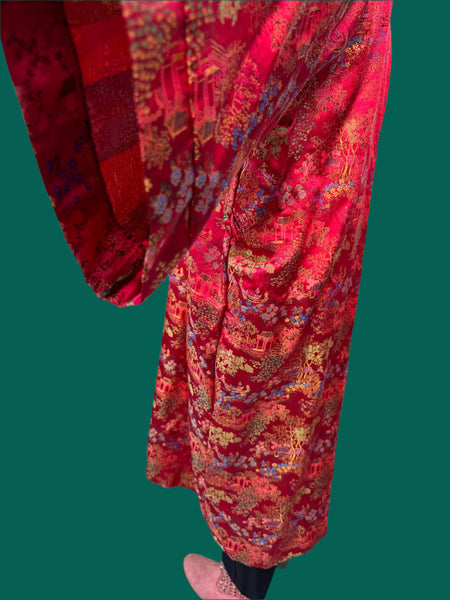 ANTIQUE RED KIMONO LONG ROBE