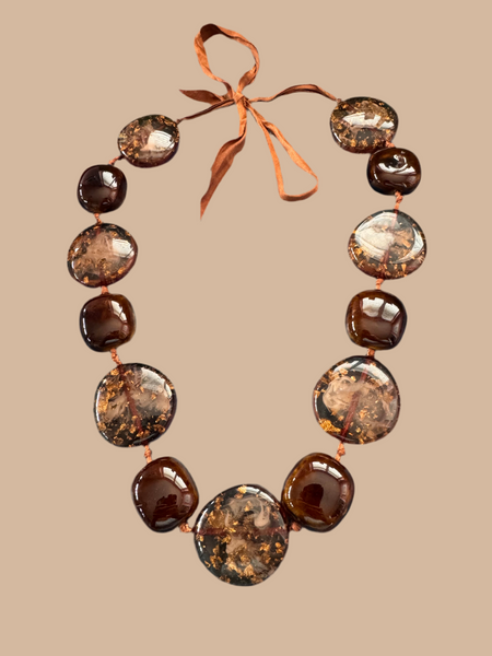 VINTAGE BROWN SPARKLING PENDANTS NECKLACE