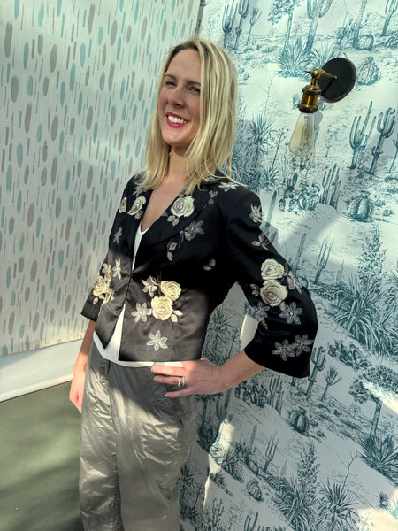AUTOGRAPH M&S BLACK JACKET WITH YELLOW ROSES