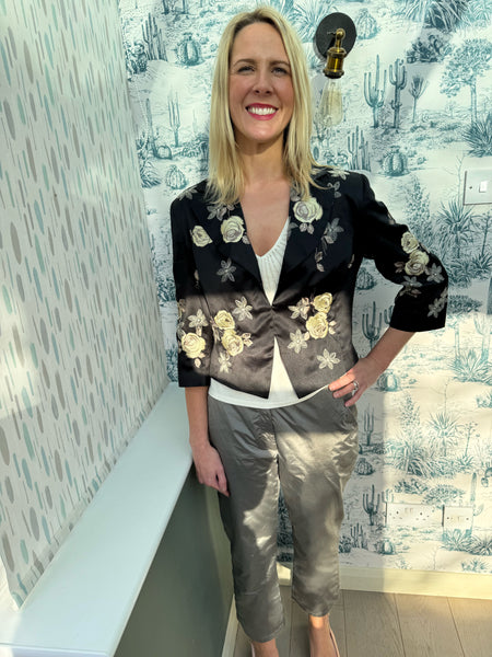 AUTOGRAPH M&S BLACK JACKET WITH YELLOW ROSES