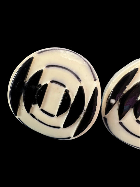 1960s POP ART BLACK AND WHITE PIERCED EARRINGS