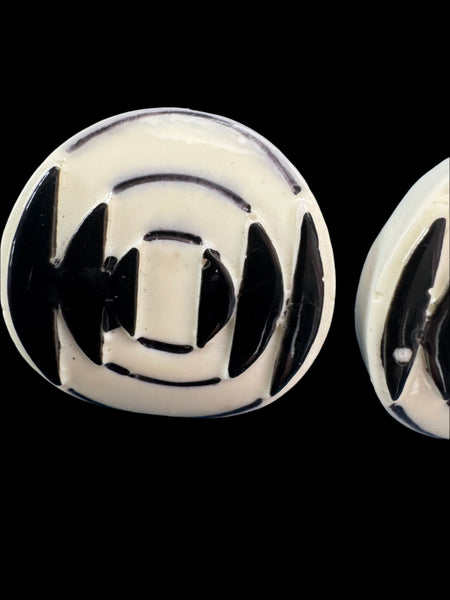 1960s POP ART BLACK AND WHITE PIERCED EARRINGS
