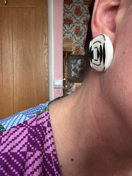1960s POP ART BLACK AND WHITE PIERCED EARRINGS
