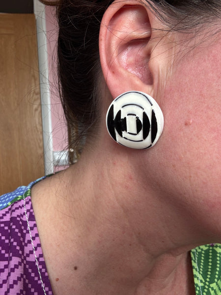 1960s POP ART BLACK AND WHITE PIERCED EARRINGS