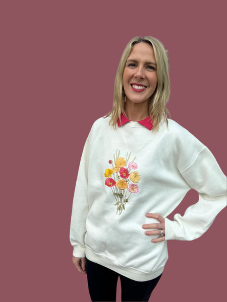 NINETIES COUNTRY SCENE CREAM EMBROIDERED SWEATSHIRT