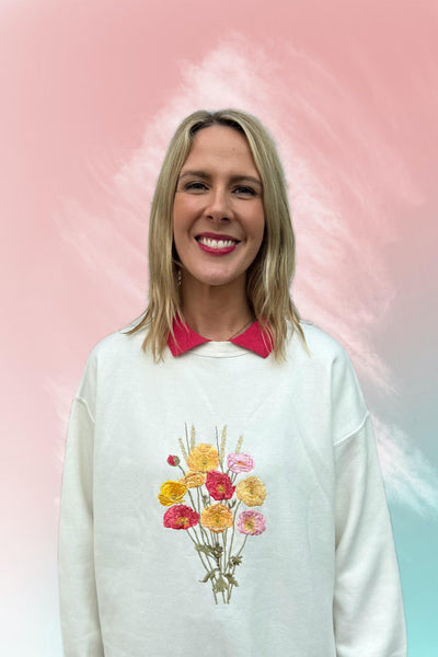 NINETIES COUNTRY SCENE CREAM EMBROIDERED SWEATSHIRT