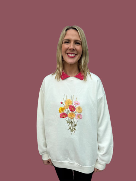 NINETIES COUNTRY SCENE CREAM EMBROIDERED SWEATSHIRT