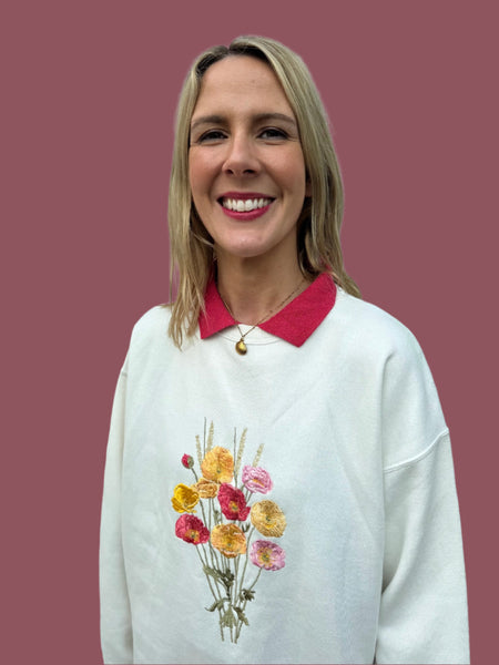 NINETIES COUNTRY SCENE CREAM EMBROIDERED SWEATSHIRT