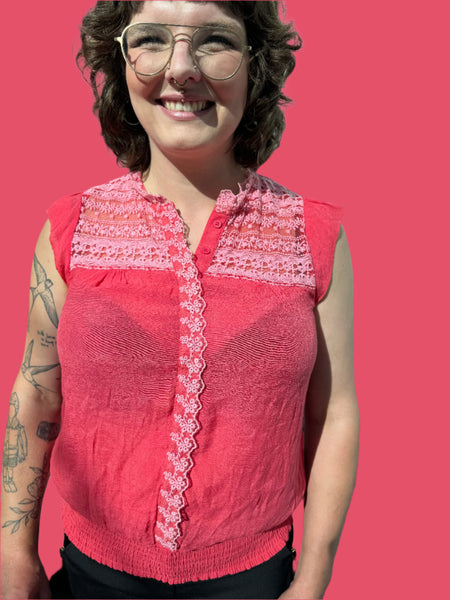 STELLA MORGAN PINK SILK MIX TOP WITH LACE
