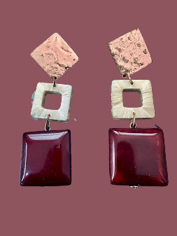 VINTAGE BURGUNDY AND GOLD LARGE DANGLE EARRINGS