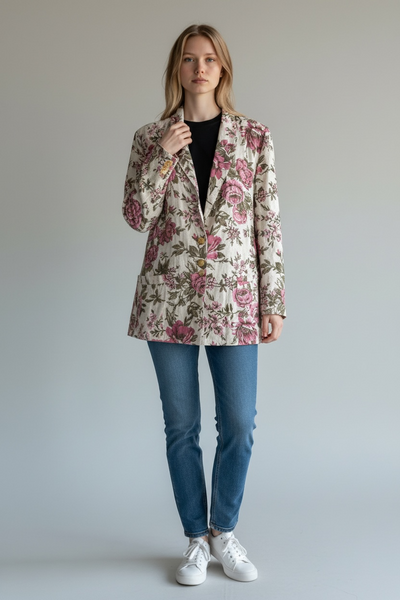 VINTAGE CHOISE PINK AND GREEN FLORAL COTTON JACKET