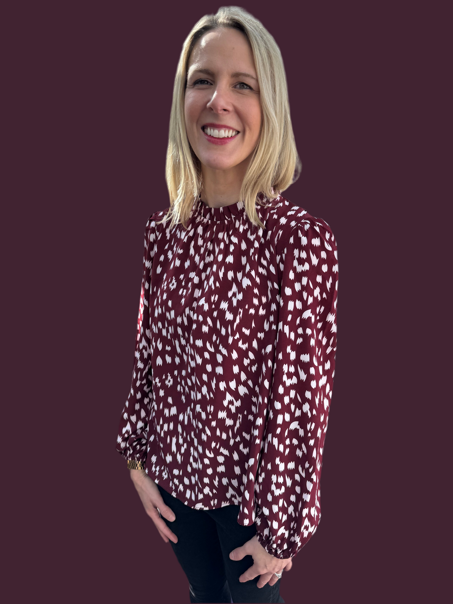 BURGUNDY PRINT BLOUSE