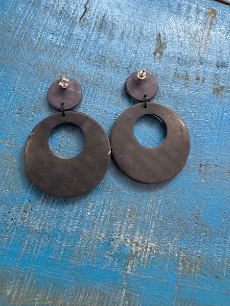 BLACK AND WHITE POLYMER CLAY STAR EARRINGS FOR PIERCED EARS