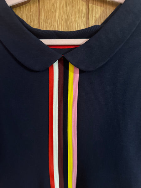 BODEN NAVY TOP WITH RAINBOW STRIPES