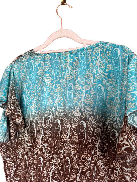 BIGG BULL SILK MIX BLUE AND PINK WRAP TOP