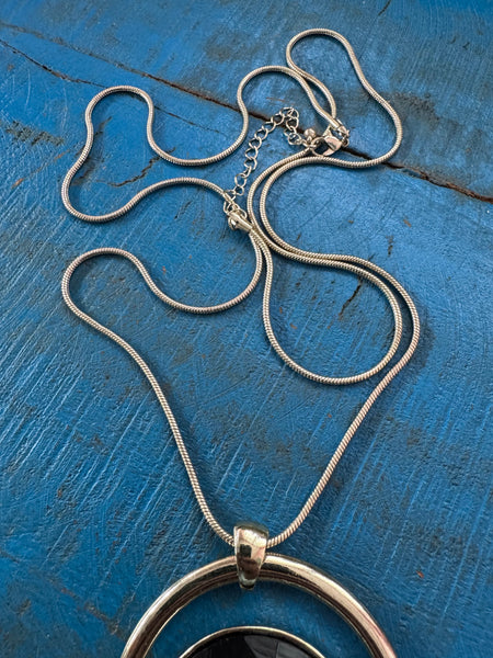 VINTAGE Y2K SILVER AND BLACK LARGE PENDANT NECKLACE