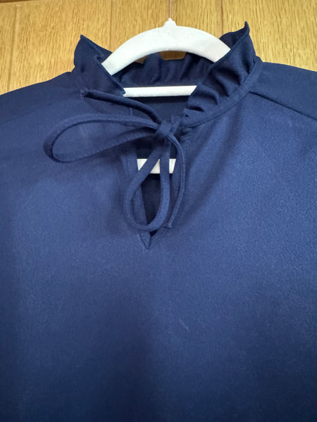 1960s NAVY BLUE TOP WITH RUFFLE COLLAR