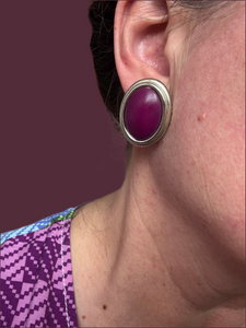 1970s BERRY PURPLE AND SILVER PIERCED EARRINGS