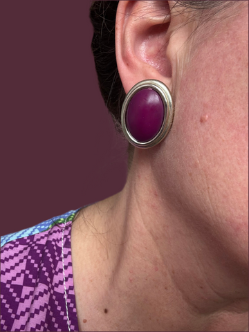 1970s BERRY PURPLE AND SILVER PIERCED EARRINGS