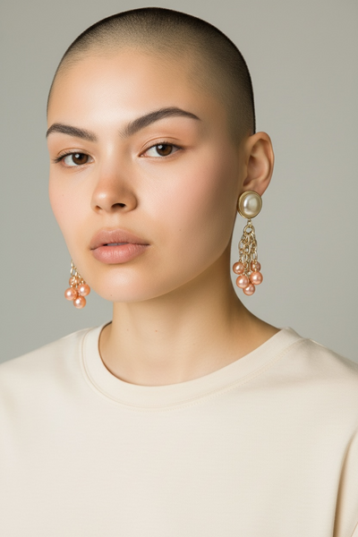 1980s PAIR OF CLIP ON PEARL EARRINGS WITH SHIMMER PASTEL PINK  BEADS