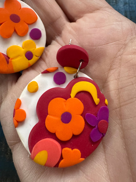 FLOWER POWER COLOURFUL POLYMER CLAY EARRINGS FOR PIERCED EARS