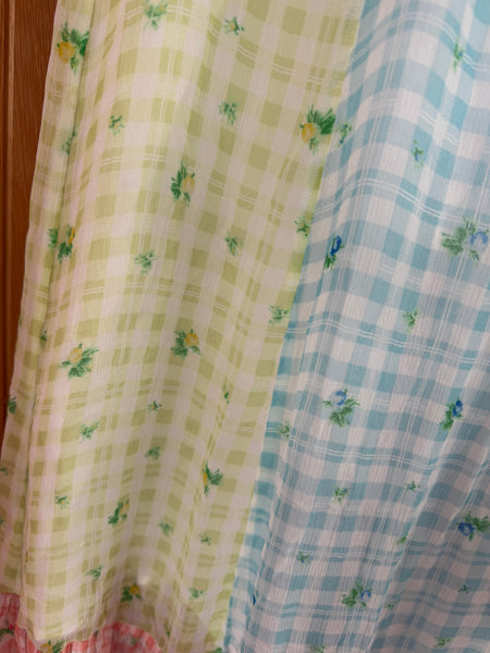 GHOST LONDON PASTEL GINGHAM CHECK AND FLORALS SKIRT XS
