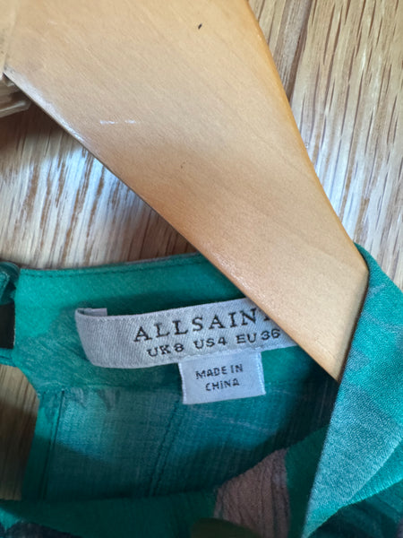 TOYAH ALL SAINTS FLEUR AMARE GREEN SILK MIX DRESS