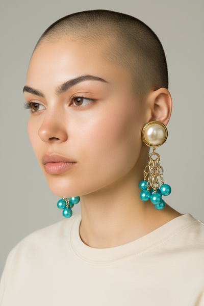 1980s PAIR OF CLIP ON PEARL EARRINGS WITH TURQUOISE BEADS