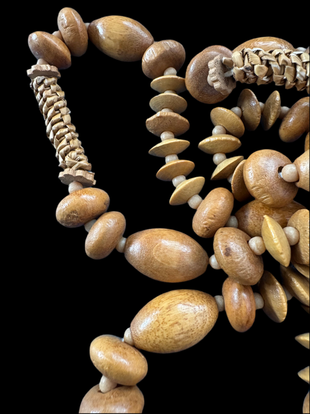 VINTAGE TIKI BROWN WOODEN BEADS NECKLACE