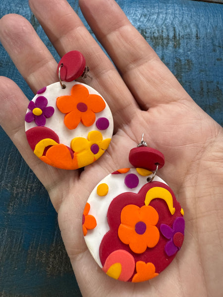 FLOWER POWER COLOURFUL POLYMER CLAY EARRINGS FOR PIERCED EARS
