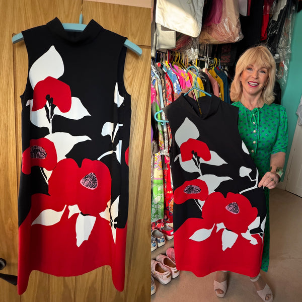 TOYAH HOBBS RED AND BLACK GRAPHIC FLORALS DRESS