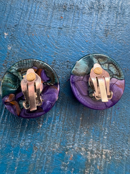 VINTAGE EIGHTIES PURPLE AND GREEN CLIP ON EARRINGS