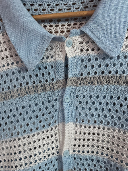 BLUE AND WHITE CROCHET STYLE STRIPED TOP