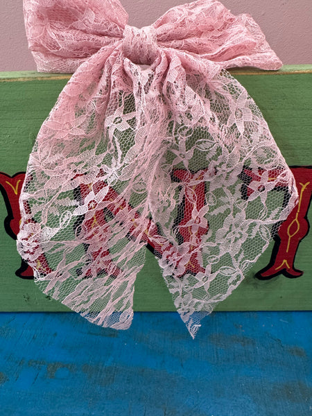 LARGE VINTAGE PINK LACE HAIR BOW