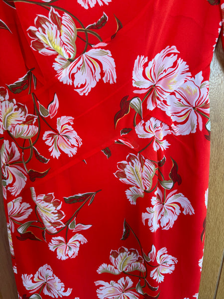 TOYAH HOBBS RED SILK FLORALS DRESS WORN ON TOUR
