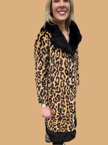 1970s ASTRAKA FAUX LEOPARD PRINT COAT WITH HOOD