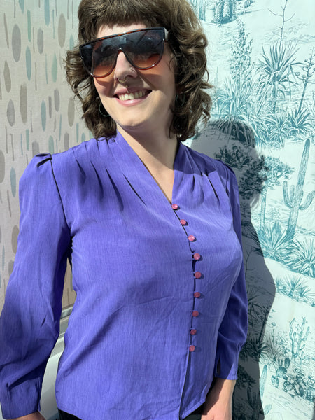 1980s MARIE CLEMENCE PARIS PURPLE BLOUSE