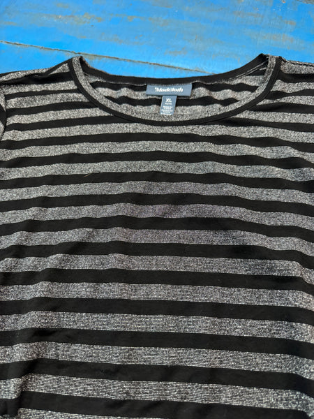 MODCLOTH BLACK AND METALLIC SILVER STRIPE DRESS