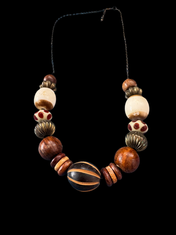 VINTAGE STRIPED AND ANIMAL PRINT NECKLACE