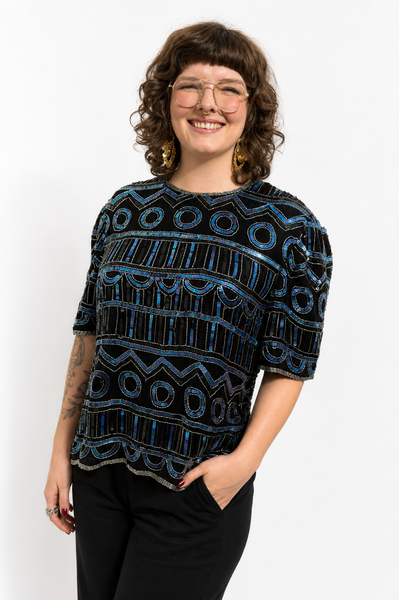 VINTAGE LAURENCE KAZAR DESIGNER SEQUIN TOP