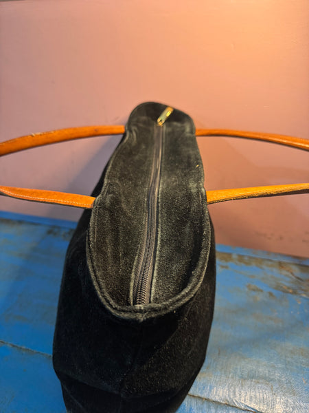 TOYAH BLACK SUEDE AND LEATHER HANDBAG