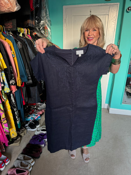 TOYAH PURE COLLECTION NAVY EMBROIDERED LINEN DRESS