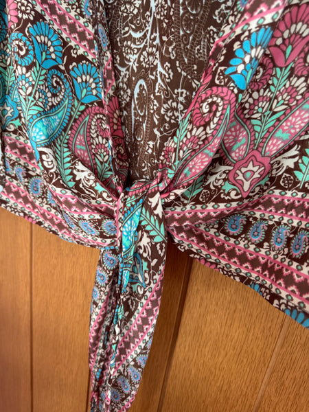 BIGG BULL SILK MIX BLUE AND PINK WRAP TOP